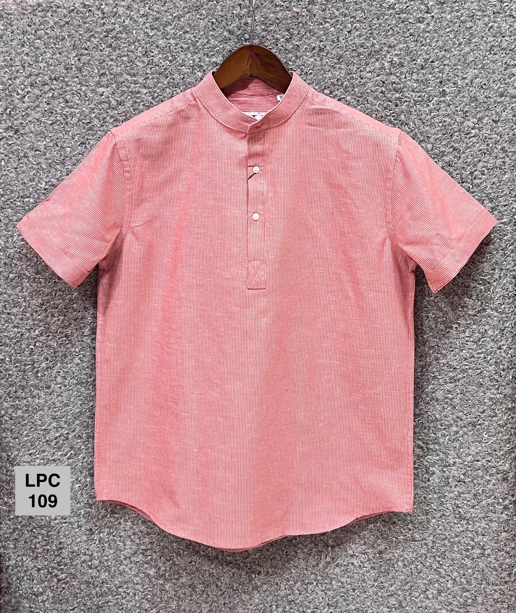 Mandarin Collar Micro-Stripe Box-Pleat Shirt 109