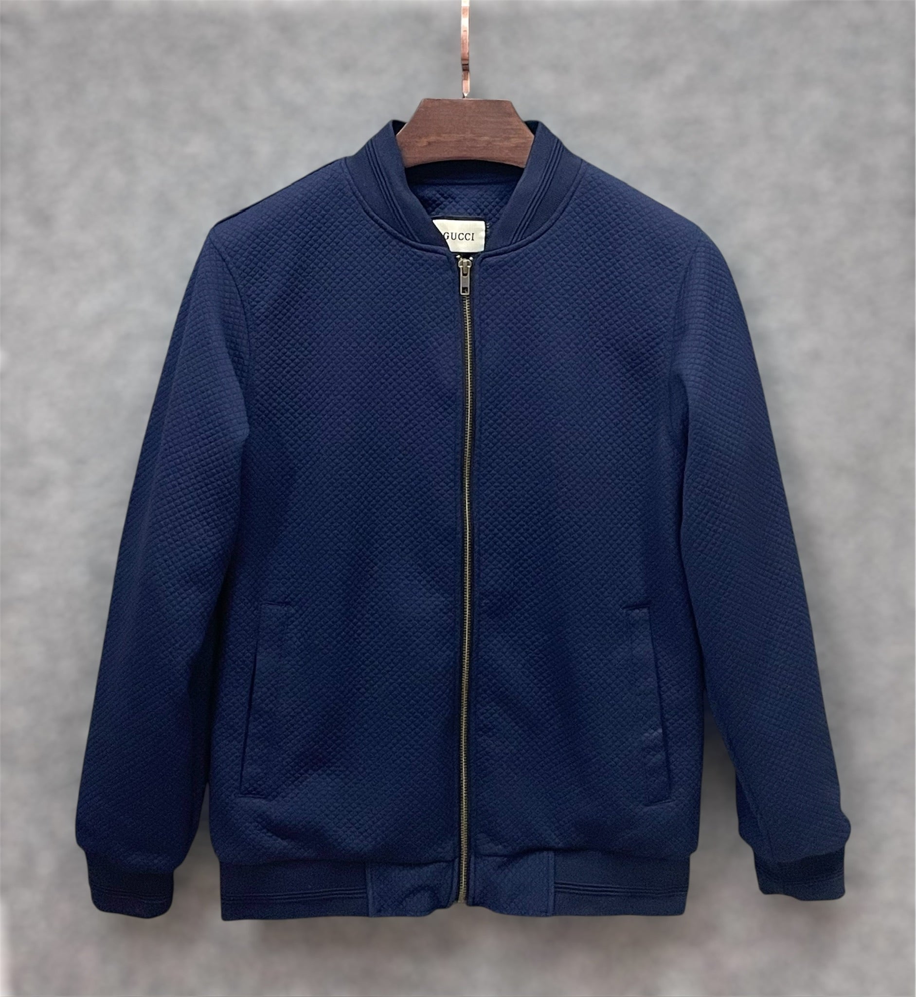 Premium Diamond Quilted Waffle Knit Jacket GCJT Navy